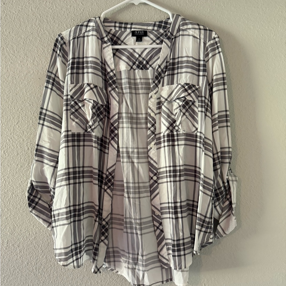 a.n.a Gray and White Plaid Shirt